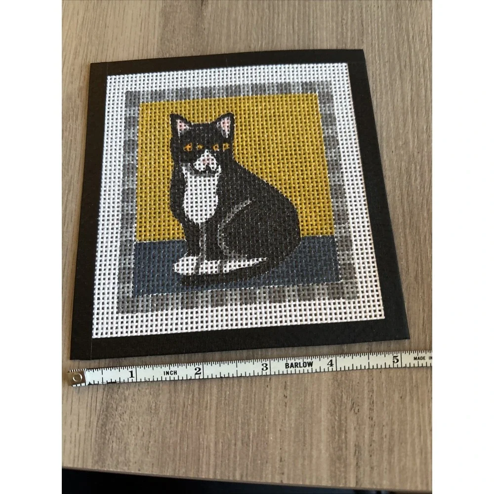 Black White Tuxedo Cat Handmade Cross Stitch 5.5